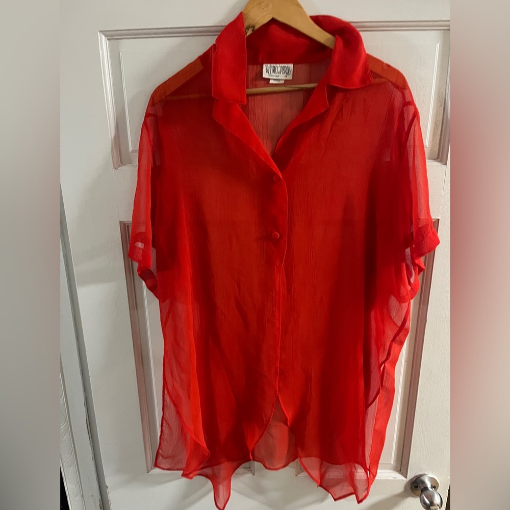 Italian sheer red button cover up large/xl